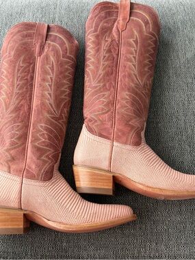 Tecovas Abby Pink Frost Lizard Western Cowboy Boots
